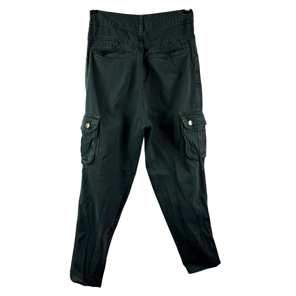 Carol Bassi Green Cargo Pant Denim High-Rise Straight Leg Zip Fly Brazil 36